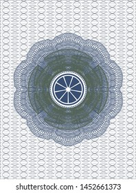 Blue and green money style rosette with orange icon inside