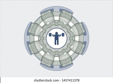 Blue and green money style rosette with squat icon inside