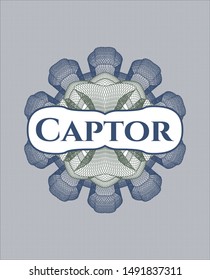 Blue and green money style rosette with text Captor inside