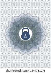 Blue and green money style rosette with 4kg kettlebell icon inside