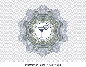 Blue and green money style rosette. with cocktail glass icon inside
