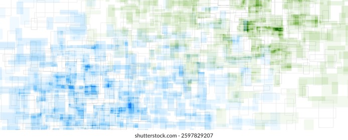 Blue and green mosaic squares abstract geometric minimal background. Vector banner design
