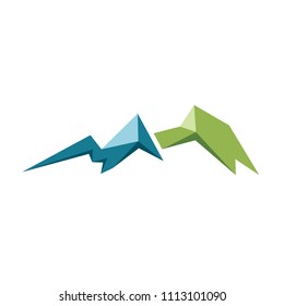 Blue and green mountain vector icon isolated on white background - stylized image.