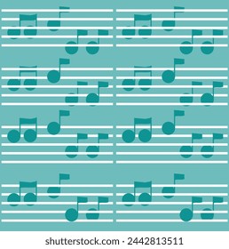 Blue green musical notes on pentagram, pattern