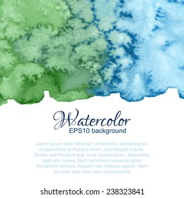 Blue, green nature elegant ornamental watercolor gradient top abstract frame.