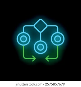 Blue and green neon algorithm representing machine learning process on black background