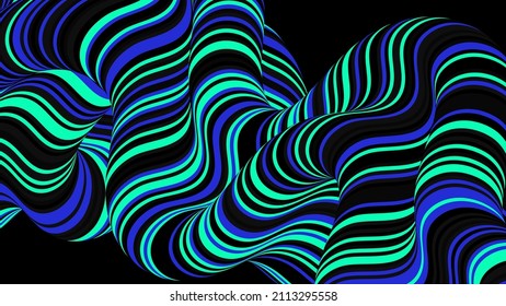 Optische Flüssigkeitswelle in Blau und Grün. Duotone Wavy Line Kompositionen. Dynamisches gestreiftes Hintergrunddesign für Cover, Flyer. Vektorgrafik