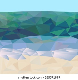 Blue green ocean sand beach low poly vector triangle background