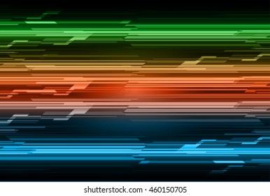 blue green orange abstract cyber future technology concept background, illustration, circuit, binary code. vector. move motion speed

