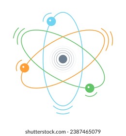 blue, green, orange atom symbol. outline atom symbol. atom concept for education, science world