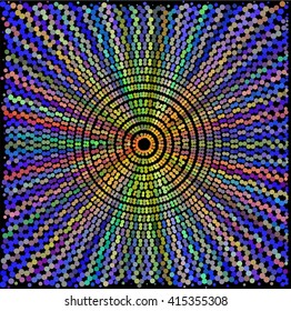 Blue green orange dot circle on black abstract background
