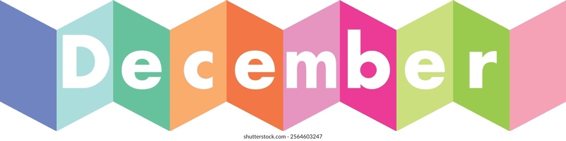 blue green orange pink and limr green colors square shape with word december white color, isolated on white background.