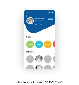 Blue green orange social network profile UI, UX, GUI screen for mobile apps design. Modern responsive user interface design of mobile applications including profile page screen with skills & portfolio