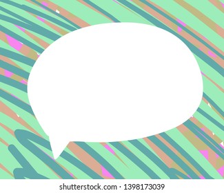 Blue green orange stripes hand drawn background in cartoon style with speech bubble. Vector collage