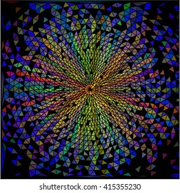 Blue green orange triangle circle on black abstract background