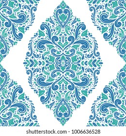 Blue and green ornamental seamless pattern. Vintage, paisley elements. Ornament. Traditional, Ethnic, Turkish, Indian motifs. Great for fabric and textile, wallpaper, packaging or any desired idea