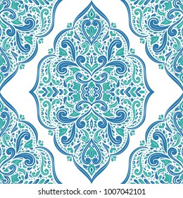 Blue and green ornamental seamless pattern. Vintage, paisley elements. Ornament. Traditional, Ethnic, Turkish, Indian motifs. Great for fabric and textile, wallpaper, packaging or any desired idea