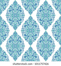 Blue and green ornamental seamless pattern. Vintage, paisley elements. Ornament. Traditional, Ethnic, Turkish, Indian motifs. Great for fabric and textile, wallpaper, packaging or any desired idea