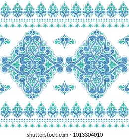 Blue and green ornamental seamless pattern. Vintage, paisley elements. Ornament. Traditional, Ethnic, Turkish, Indian motifs. Great for fabric and textile, wallpaper, packaging or any desired idea