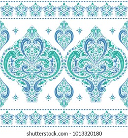 Blue and green ornamental seamless pattern. Vintage, paisley elements. Ornament. Traditional, Ethnic, Turkish, Indian motifs. Great for fabric and textile, wallpaper, packaging or any desired idea