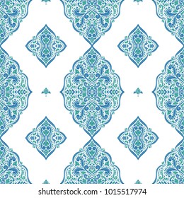 Blue and green ornamental seamless pattern. Vintage, paisley elements. Ornament. Traditional, Ethnic, Turkish, Indian motifs. Great for fabric and textile, wallpaper, packaging or any desired idea