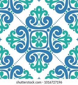 Blue and green ornamental seamless pattern. Vintage, paisley elements. Ornament. Traditional, Ethnic, Turkish, Indian motifs. Great for fabric and textile, wallpaper, packaging or any desired idea