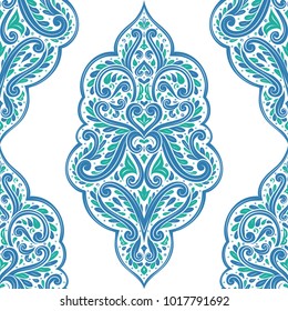 Blue and green ornamental seamless pattern. Vintage, paisley elements. Ornament. Traditional, Ethnic, Turkish, Indian motifs. Great for fabric and textile, wallpaper, packaging or any desired idea
