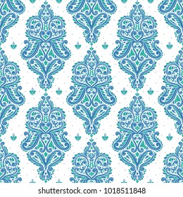 Blue and green ornamental seamless pattern. Vintage, paisley elements. Ornament. Traditional, Ethnic, Turkish, Indian motifs. Great for fabric and textile, wallpaper, packaging or any desired idea
