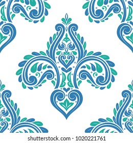Blue and green ornamental seamless pattern. Vintage, paisley elements. Ornament. Traditional, Ethnic, Turkish, Indian motifs. Great for fabric and textile, wallpaper, packaging or any desired idea