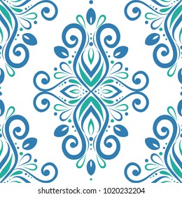 Blue and green ornamental seamless pattern. Vintage, paisley elements. Ornament. Traditional, Ethnic, Turkish, Indian motifs. Great for fabric and textile, wallpaper, packaging or any desired idea