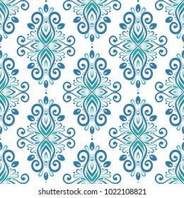 Blue and green ornamental seamless pattern. Vintage, paisley elements. Ornament. Traditional, Ethnic, Turkish, Indian motifs. Great for fabric and textile, wallpaper, packaging or any desired idea
