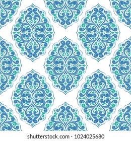 Blue and green ornamental seamless pattern. Vintage, paisley elements. Ornament. Traditional, Ethnic, Turkish, Indian motifs. Great for fabric and textile, wallpaper, packaging or any desired idea