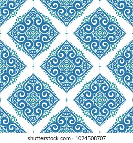 Blue and green ornamental seamless pattern. Vintage, paisley elements. Ornament. Traditional, Ethnic, Turkish, Indian motifs. Great for fabric and textile, wallpaper, packaging or any desired idea