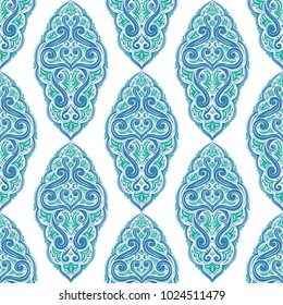 Blue and green ornamental seamless pattern. Vintage, paisley elements. Ornament. Traditional, Ethnic, Turkish, Indian motifs. Great for fabric and textile, wallpaper, packaging or any desired idea