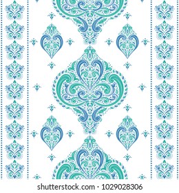 Blue and green ornamental seamless pattern. Vintage, paisley elements. Ornament. Traditional, Ethnic, Turkish, Indian motifs. Great for fabric and textile, wallpaper, packaging or any desired idea. 