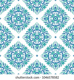 Blue and green ornamental seamless pattern. Vintage, paisley elements. Ornament. Traditional, Ethnic, Turkish, Indian motifs. Great for fabric and textile, wallpaper, packaging or any desired idea. 