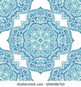 Blue and green ornamental seamless pattern. Vintage, paisley elements. Ornament. Traditional, Ethnic, Turkish, Indian motifs. Great for fabric and textile, wallpaper, packaging or any desired idea. 