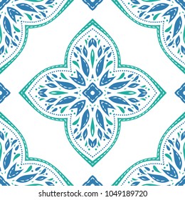 Blue and green ornamental seamless pattern. Vintage, paisley elements. Ornament. Traditional, Ethnic, Turkish, Indian motifs. Great for fabric and textile, wallpaper, packaging or any desired idea. 