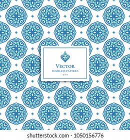 Blue and green ornamental seamless pattern. Vintage, paisley elements. Ornament. Traditional, Ethnic, Turkish, Indian motifs. Great for fabric and textile, wallpaper, packaging or any desired idea. 
