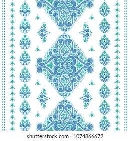Blue and green ornamental seamless pattern. Vintage, paisley elements. Ornament. Traditional, Ethnic, Turkish, Indian motifs. Great for fabric and textile, wallpaper, packaging or any desired idea. 