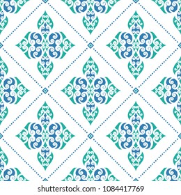Blue and green ornamental seamless pattern. Vintage, paisley elements. Ornament. Traditional, Ethnic, Turkish, Indian motifs. Great for fabric and textile, wallpaper, packaging or any desired idea. 