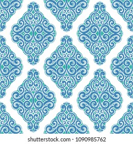 Blue and green ornamental seamless pattern. Vintage, paisley elements. Ornament. Traditional, Ethnic, Turkish, Indian motifs. Great for fabric and textile, wallpaper, packaging or any desired idea. 