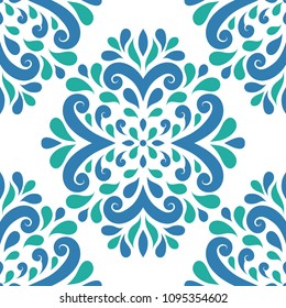 Blue and green ornamental seamless pattern. Vintage vector, paisley elements. Ornament. Traditional, Turkish, Indian motifs. Great for fabric and textile, wallpaper, packaging or any desired idea. 
