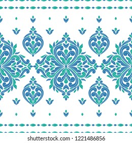 Blue and green ornamental seamless pattern. Vintage vector, paisley elements. Ornament. Traditional, Turkish, Indian motifs. Great for fabric and textile, wallpaper, packaging or any desired idea.