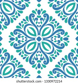 Blue and green ornamental seamless pattern. Vintage vector, luxury elements. Great for fabric, invitation, flyer, menu, brochure, background, wallpaper, decoration, packaging or any desired idea.