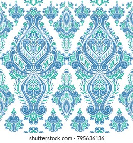 Blue and green ornamental seamless pattern. Vintage, paisley elements. Ornament. Traditional, Ethnic, Turkish, Indian motifs. Great for fabric and textile, wallpaper, packaging or any desired idea