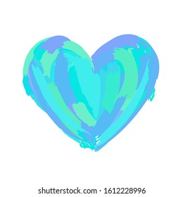 Blue green painted vector heart isolated on a white background