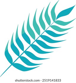 Ilustración vectorial de hoja de palmera verde azul. Icono tropical.