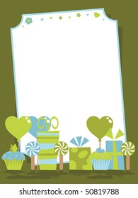 blue and green party sign with decorations ready for your text