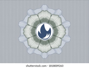 Blue and green passport emblem. with fire icon inside